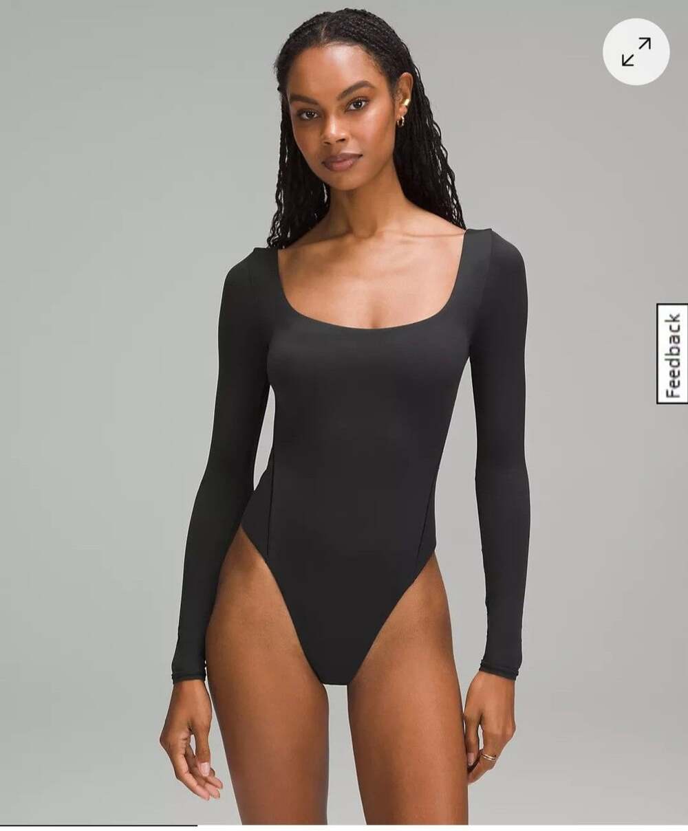 Lululemon Wundermost Ultra-Soft Nulu Square-Neck Long-Sleeve Bodysuit Black sz X